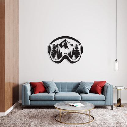 Ski Goggle Metal Wall Art styled above a sofa