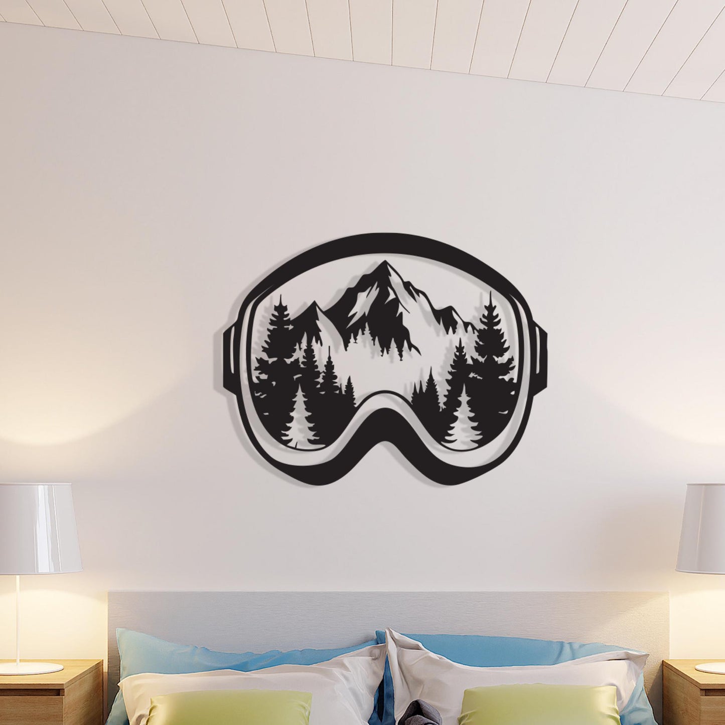 Ski Goggle Metal Wall Art, Mountain Forest Scene, Cabin Decor | Wallsignature