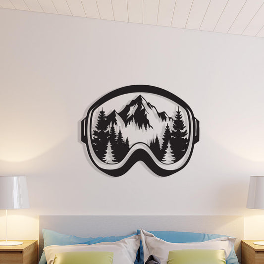 Ski Goggle Metal Wall Art, Mountain Forest Scene, Cabin Decor | Wallsignature