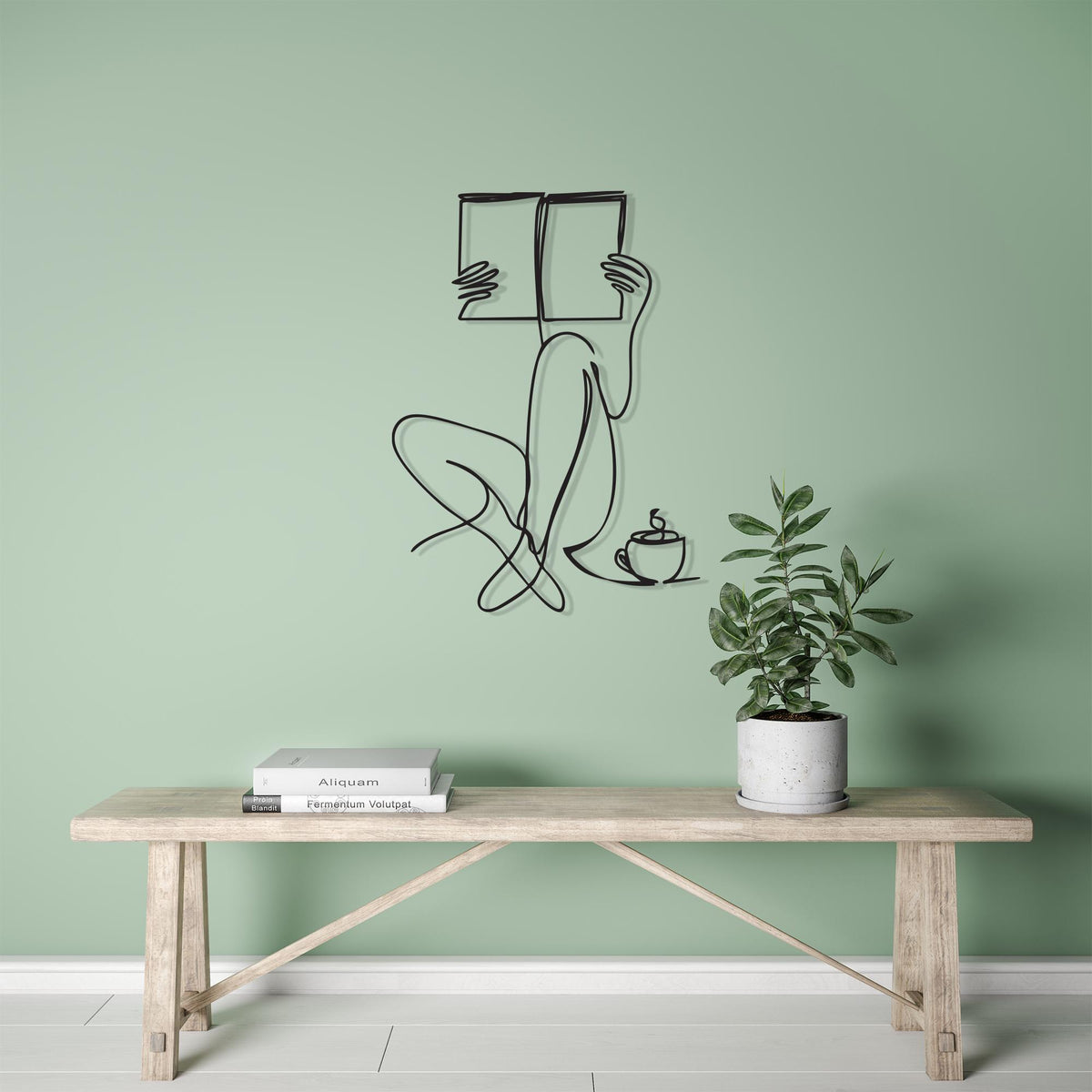 Coffee and Books Metal Wall Art hanging hardware and mounting detail