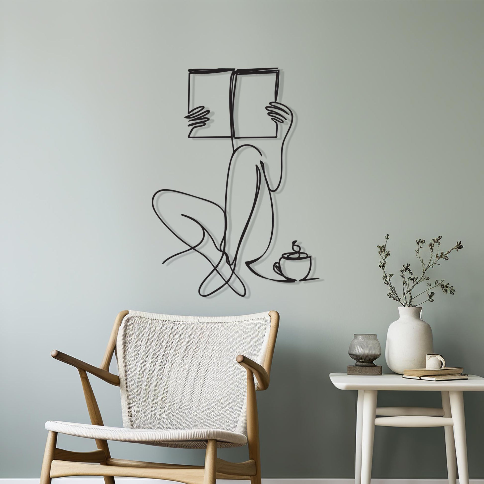 Coffee and Books Metal Wall Art, Cozy Nook Decor, Reader Gift, Minimalist Line | Wallsignature