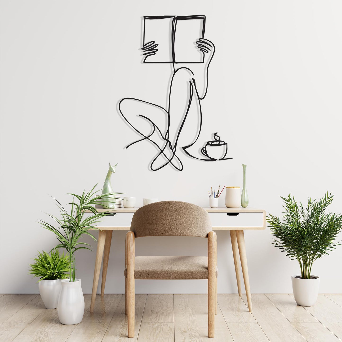 Coffee and Books Metal Wall Art, Cozy Nook Decor, Reader Gift, Minimalist Line | Wallsignature