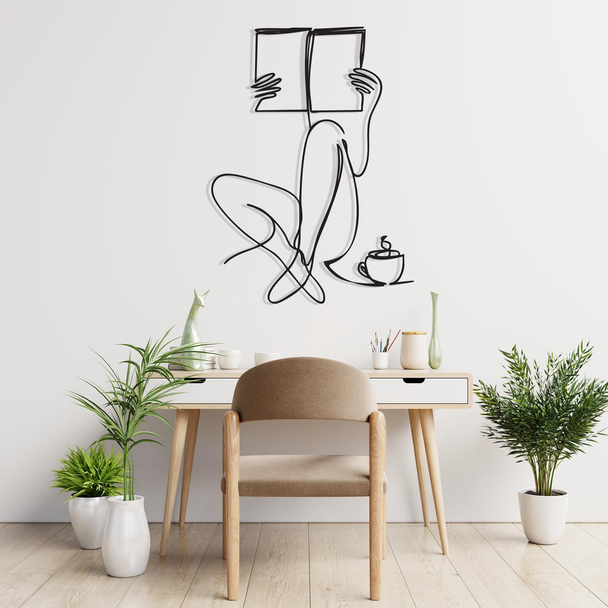 Coffee and Books Metal Wall Art, Cozy Nook Decor, Reader Gift, Minimalist Line | Wallsignature