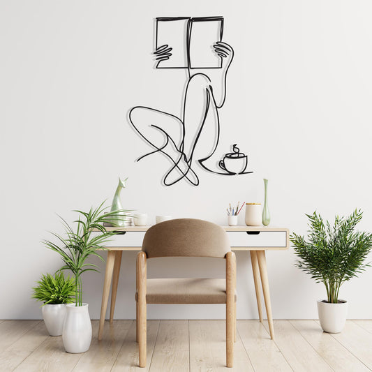 Coffee and Books Metal Wall Art, Cozy Nook Decor, Reader Gift, Minimalist Line | Wallsignature