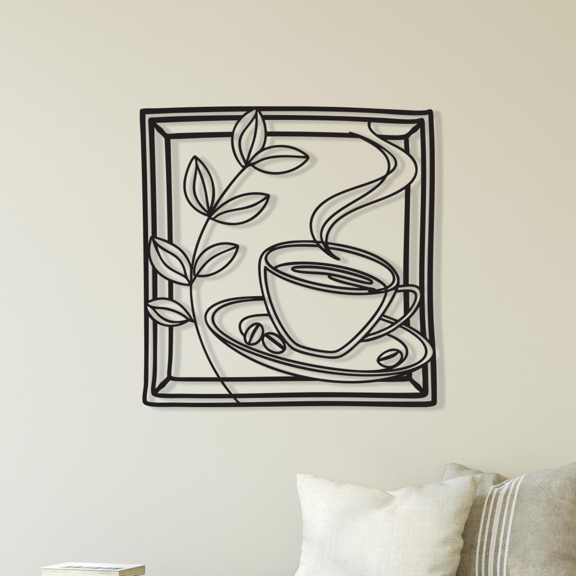 Coffee Cup Metal Wall Art, Modern Line Art, Kitchen Decor, Housewarming Gift | Wallsignature
