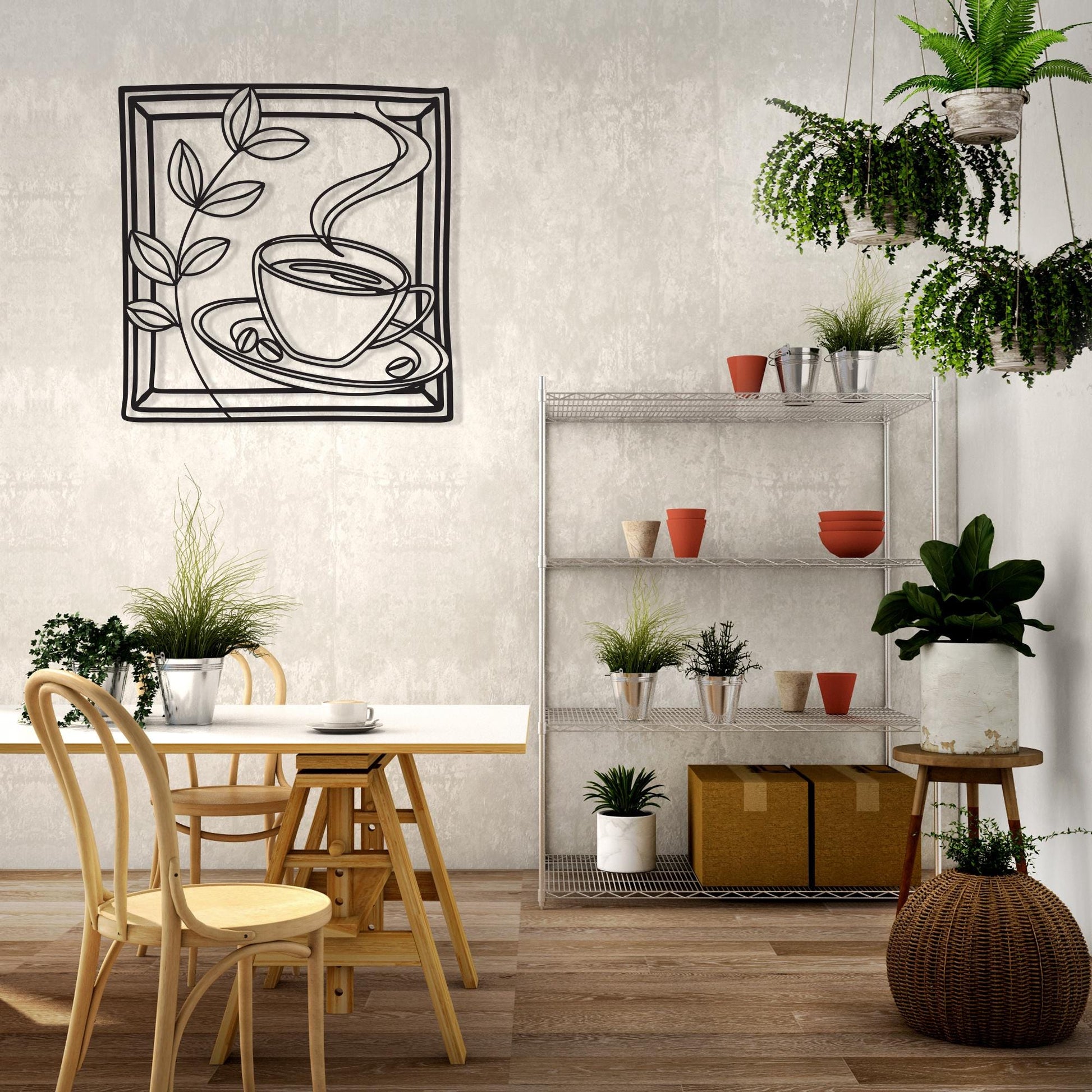 Coffee Cup Metal Wall Art, Modern Line Art, Kitchen Decor, Housewarming Gift | Wallsignature
