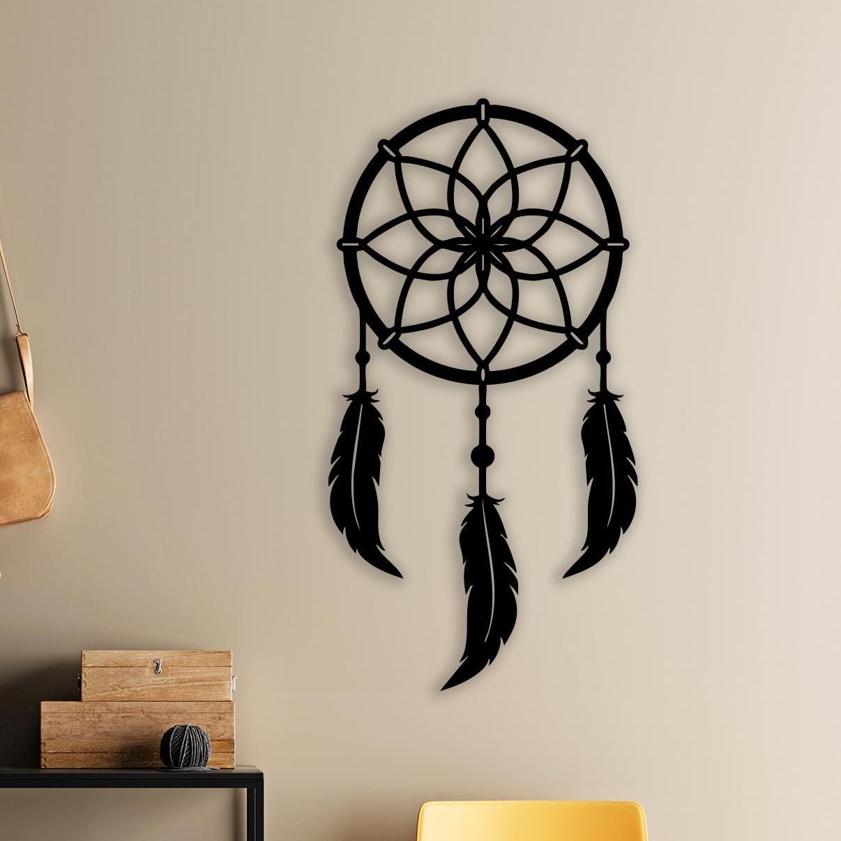 Dreamcatcher Black Metal Wall Art, Boho Feather Decor for Bedrooms, Unique Birthday Gifts | Wallsignature