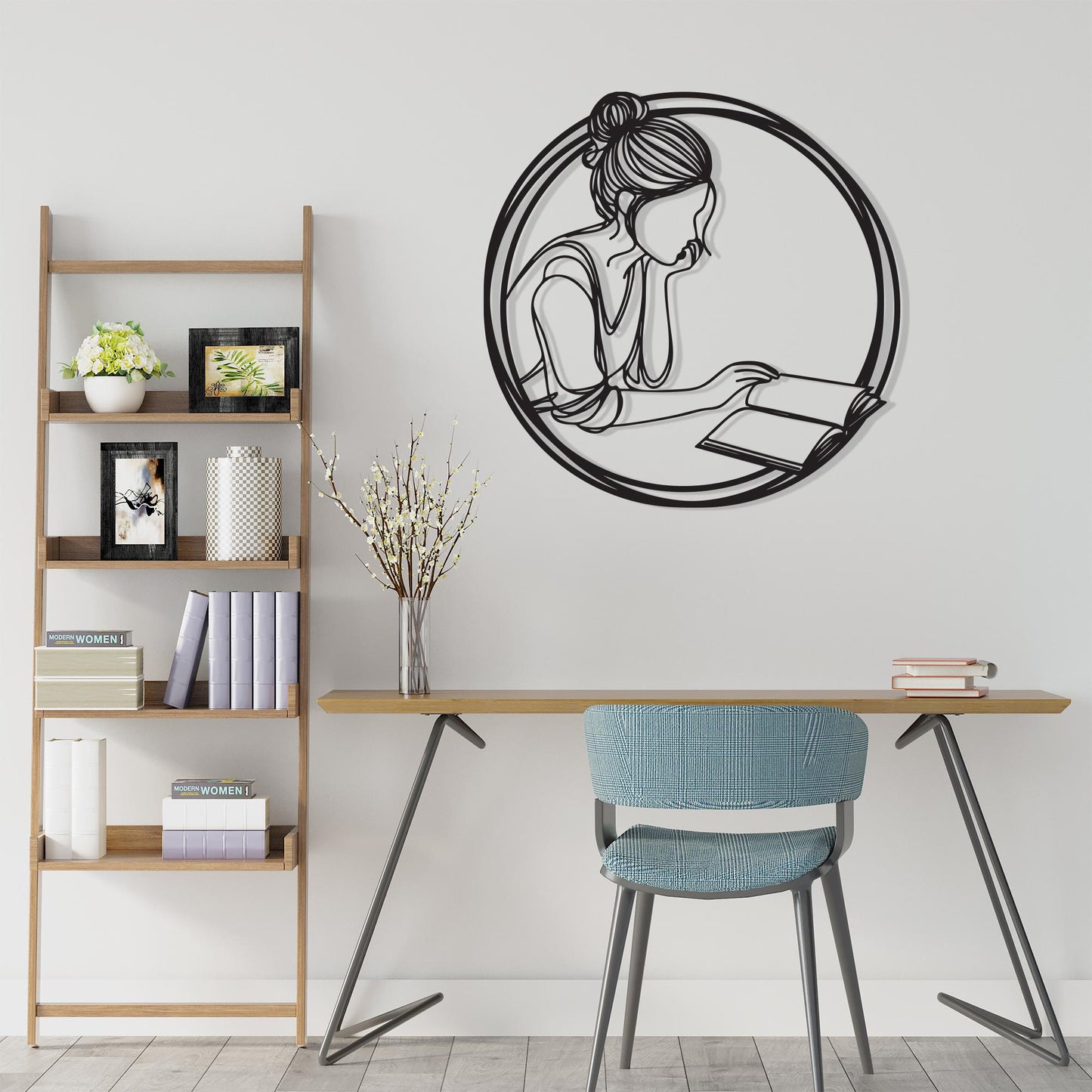 Woman Reading Metal Wall Art – Minimalist Library Decor Birthday Gift | Wallsignature