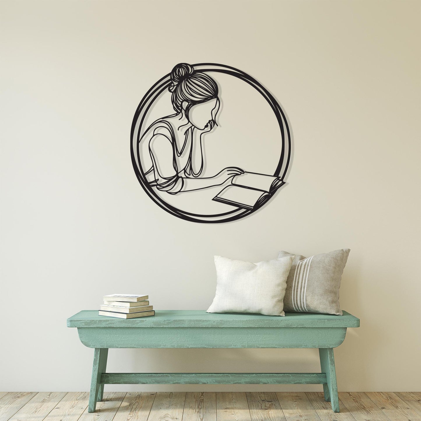 Woman Reading Metal Wall Art – Minimalist Library Decor Birthday Gift | Wallsignature