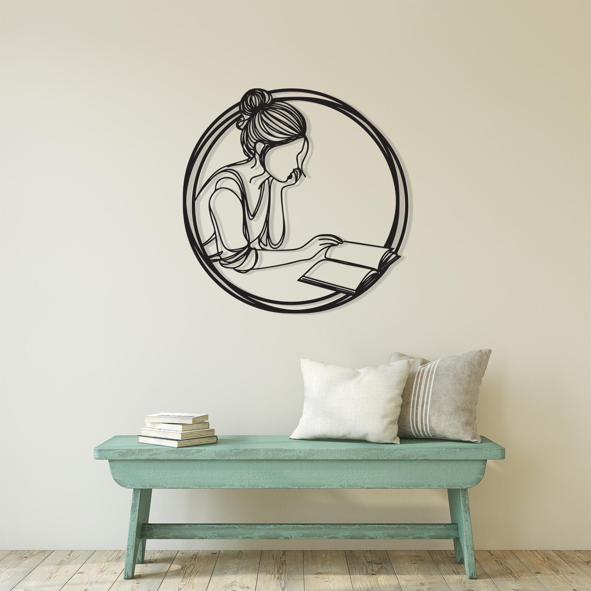 Woman Reading Metal Wall Art – Minimalist Library Decor Birthday Gift | Wallsignature