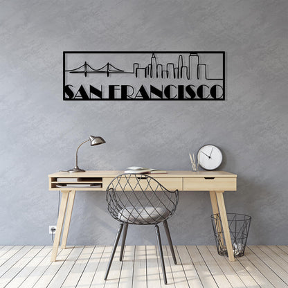 San Francisco Skyline Metal Wall Art size guide with dimensions in cm and inches