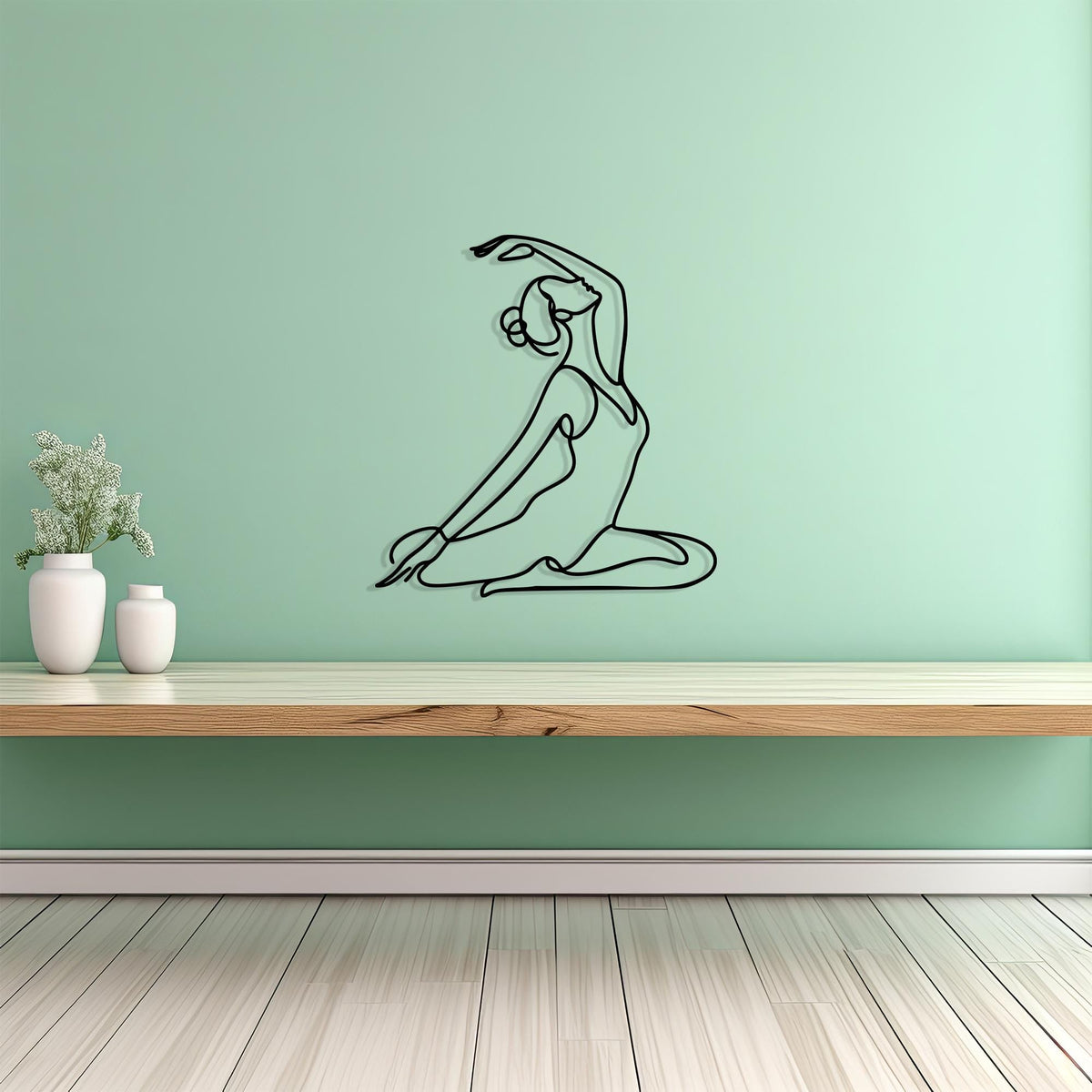 Yoga Pose Metal Wall Art hanging hardware and mounting detail