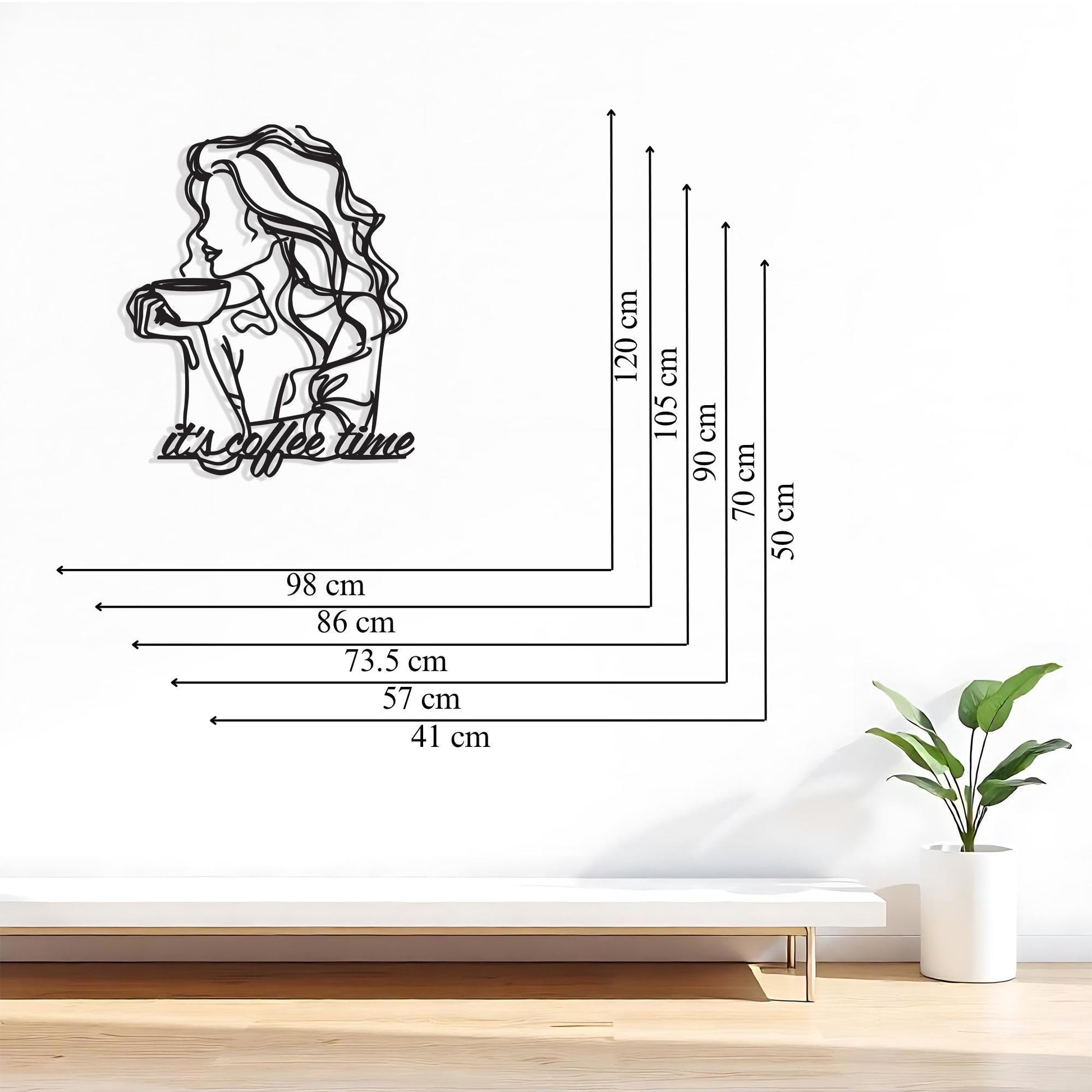 Coffee Time Metal Wall Art, Modern Woman One Line Design | Wallsignature