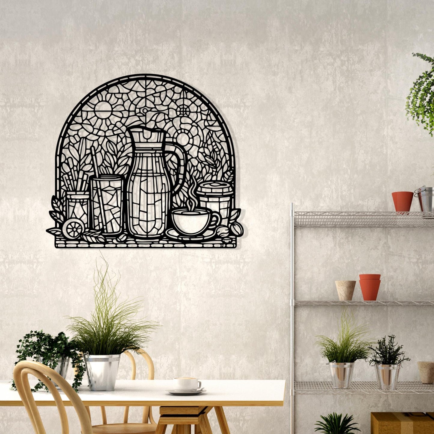 Stained Glass Style Coffee Bar Metal Wall Art, Rustic Kitchen Decor | Wallsignature