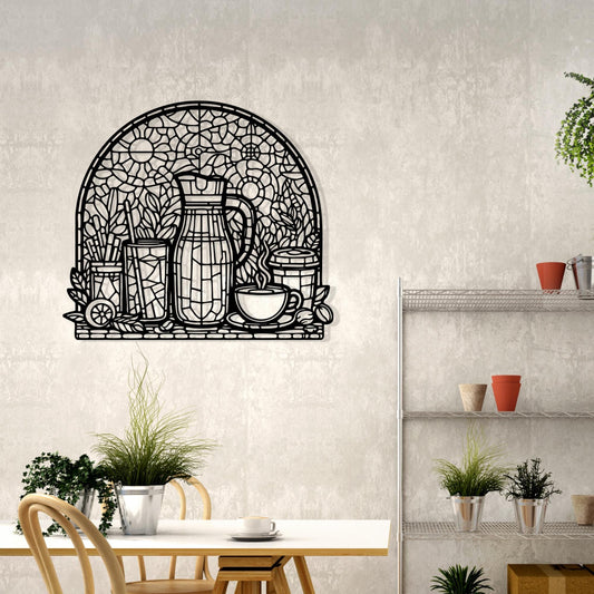 Stained Glass Style Coffee Bar Metal Wall Art, Rustic Kitchen Decor | Wallsignature