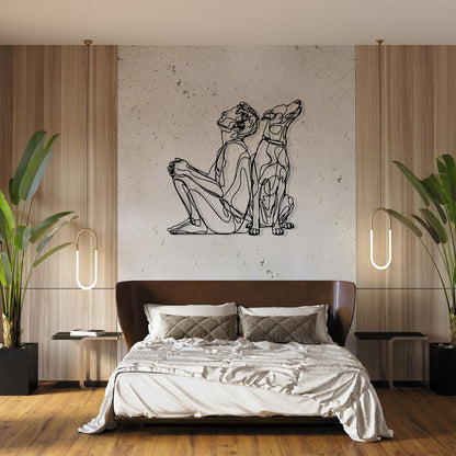 Modern Line Art Dog and Owner Metal Wall Decor in a modern hallway