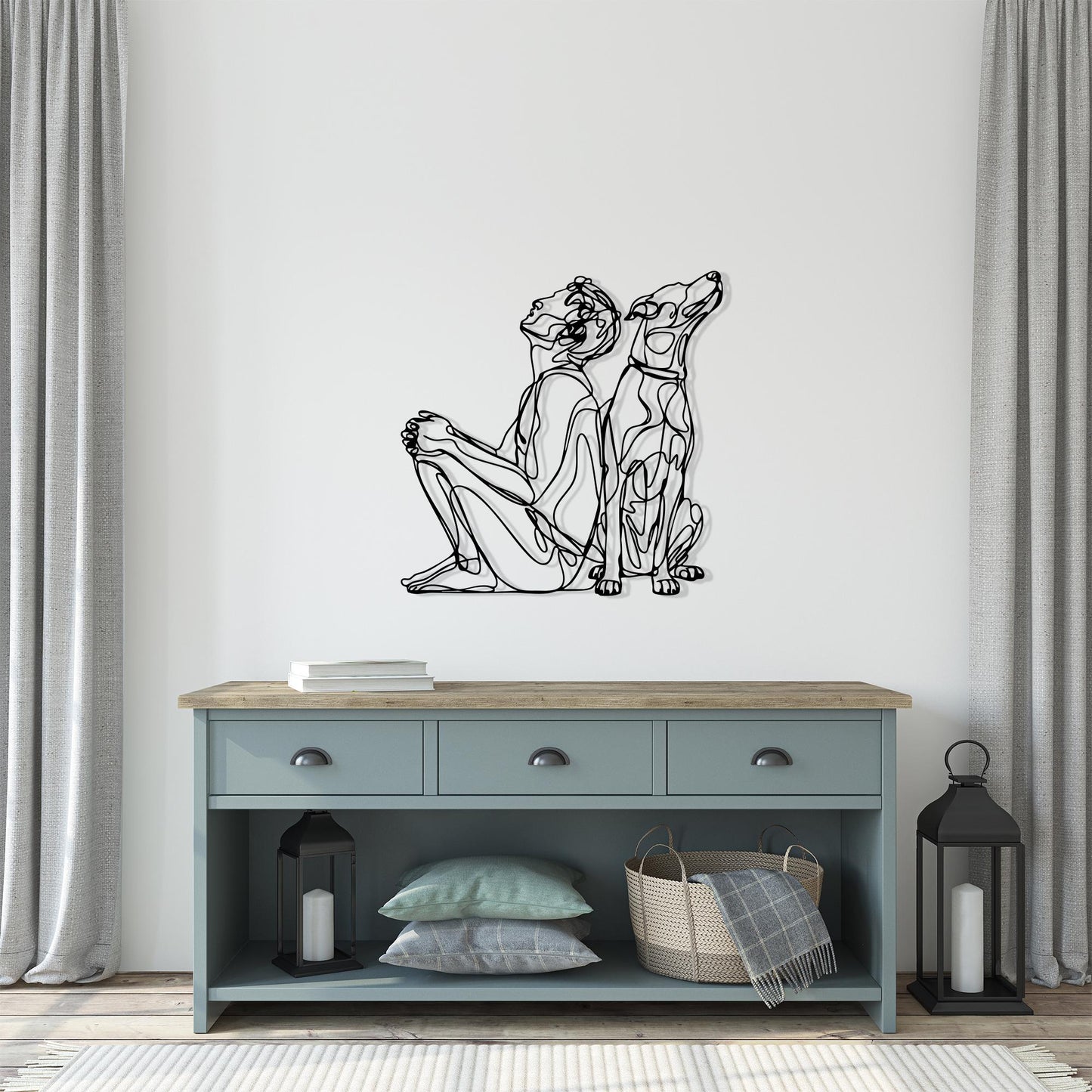 Modern Line Art Dog and Owner Metal Wall Decor, Pet Lover Gift | Wallsignature