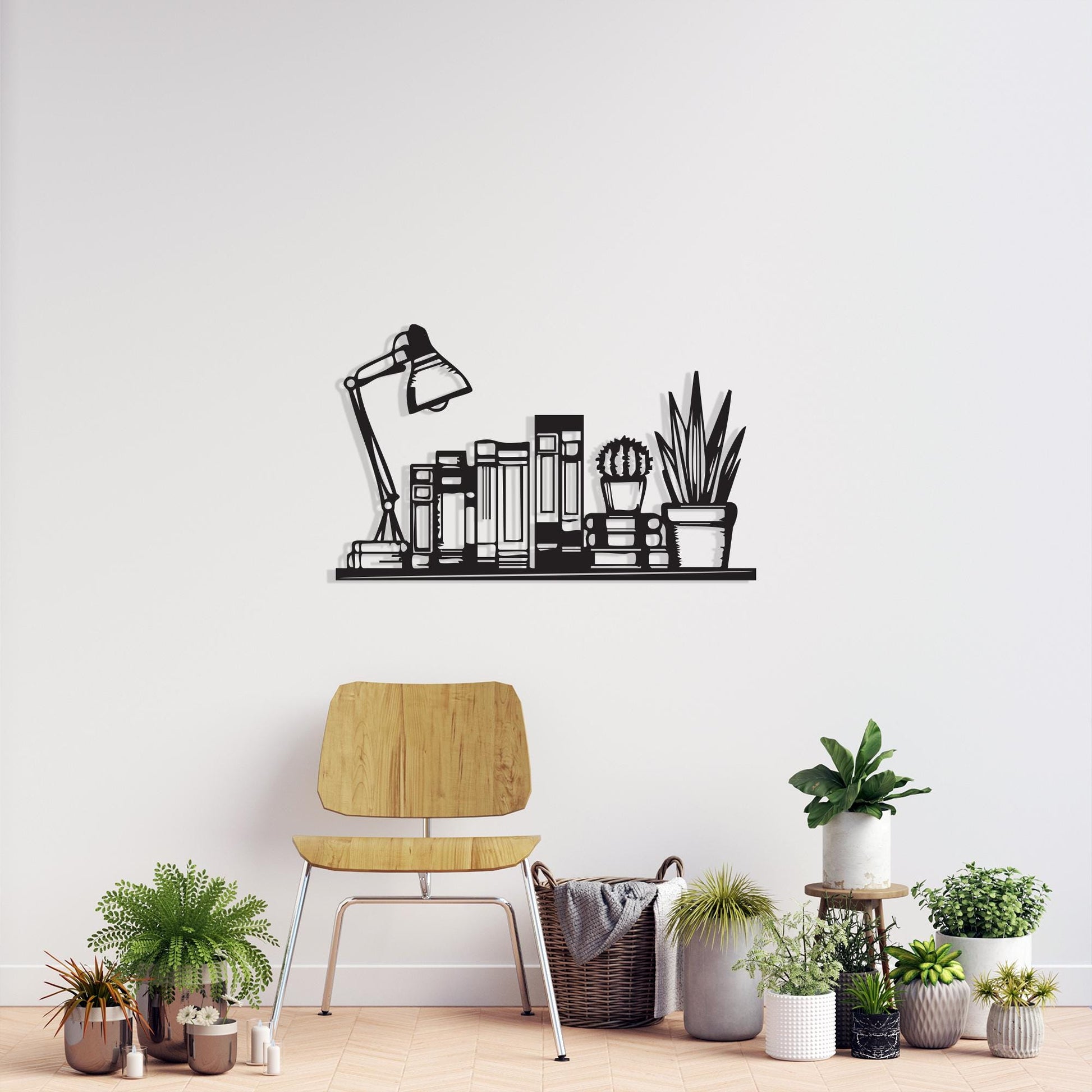Black Metal Bookshelf Wall Art, Modern Reading Nook Decor, Unique Birthday Gifts | Wallsignature