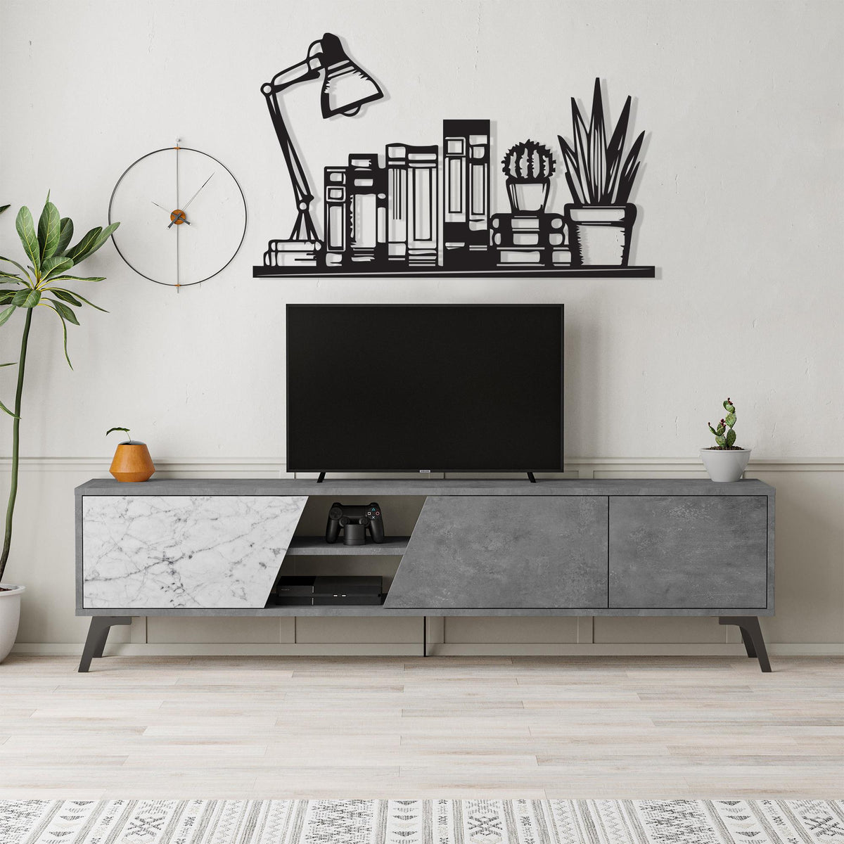 Black Metal Bookshelf Wall Art bedroom interior styling