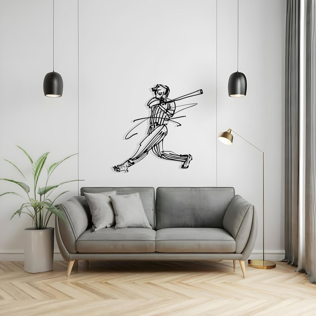 Baseball Player Metal Wall Art hanging hardware and mounting detail