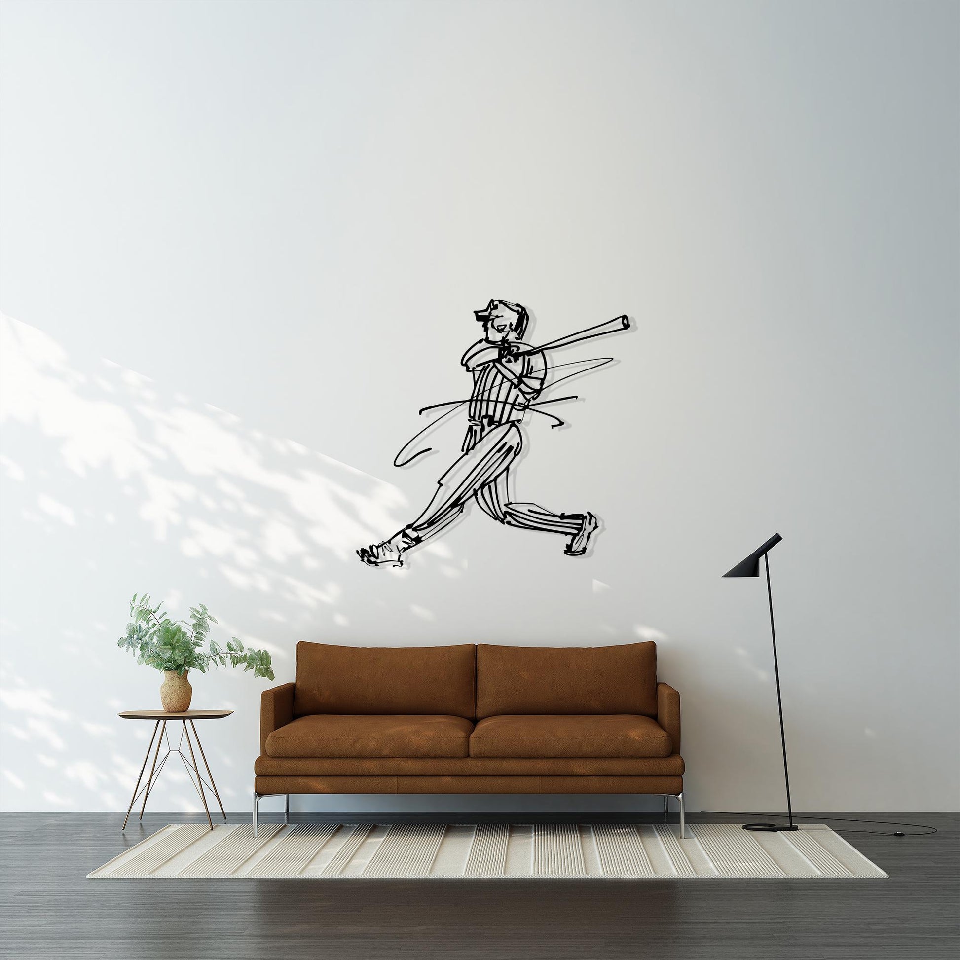 Baseball Player Metal Wall Art in a modern hallway