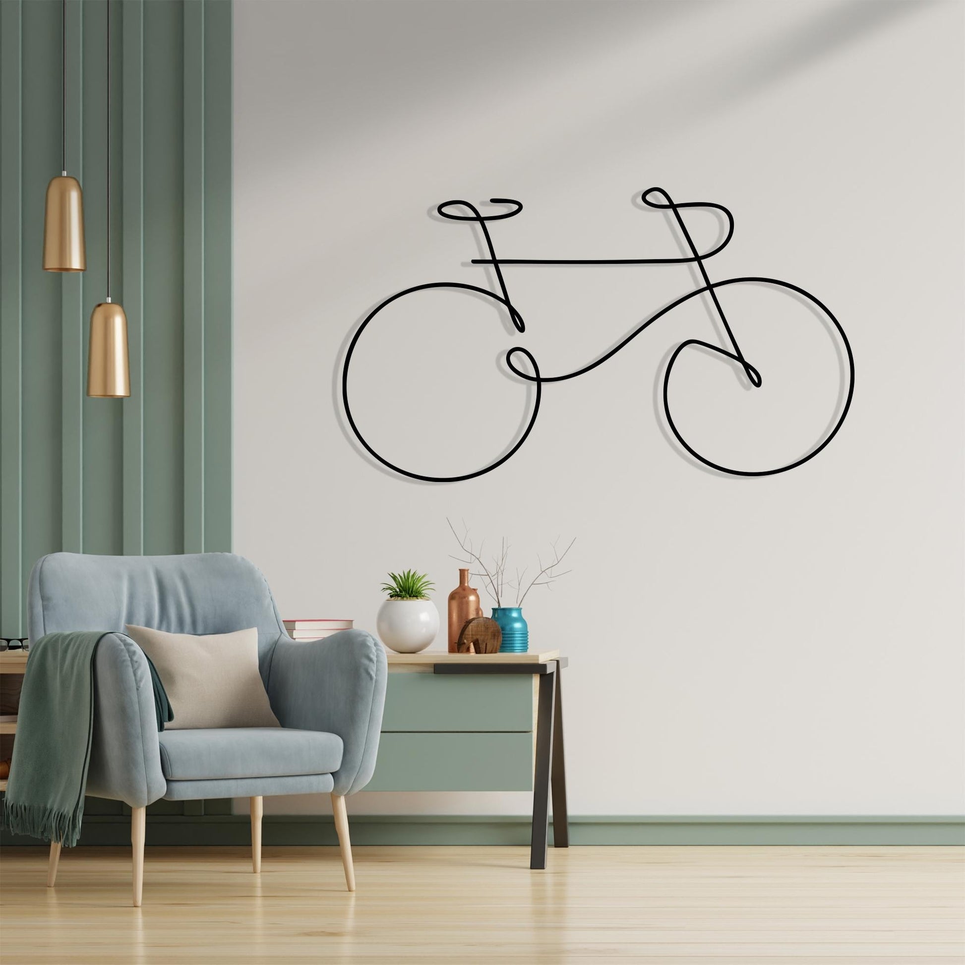 One Line Bicycle Metal Wall Art, Minimalist Cycling Silhouette, Sport Decor | Wallsignature