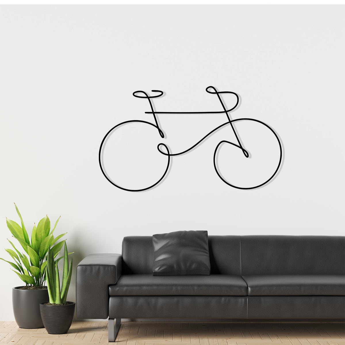 One Line Bicycle Metal Wall Art hanging hardware and mounting detail