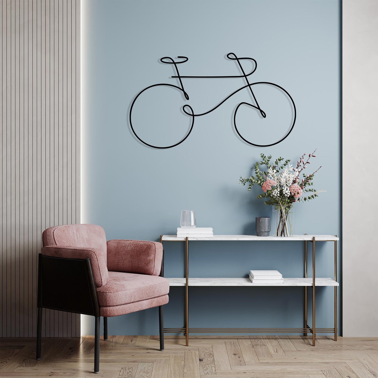 One Line Bicycle Metal Wall Art, Minimalist Cycling Silhouette, Sport Decor | Wallsignature