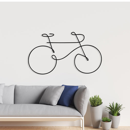 One Line Bicycle Metal Wall Art, Minimalist Cycling Silhouette, Sport Decor | Wallsignature
