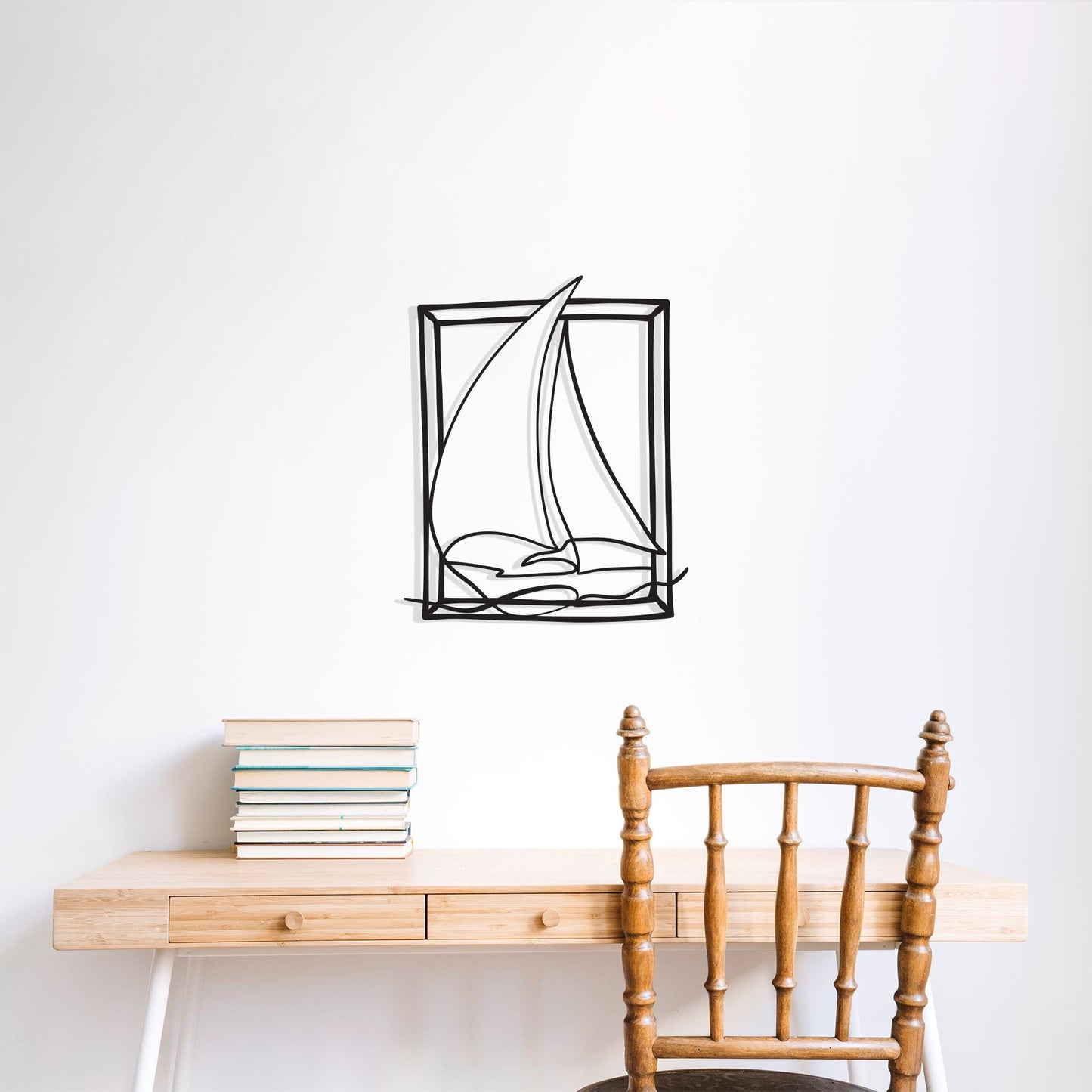 Framed Sailboat Metal Wall Art hanging hardware and mounting detail