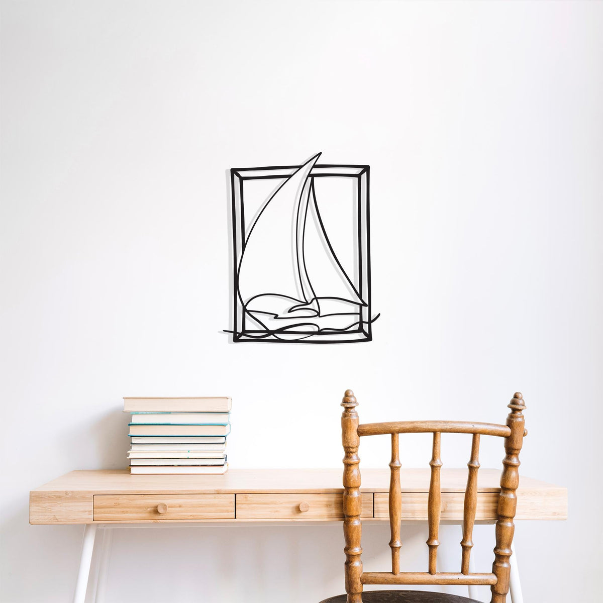 Framed Sailboat Metal Wall Art hanging hardware and mounting detail