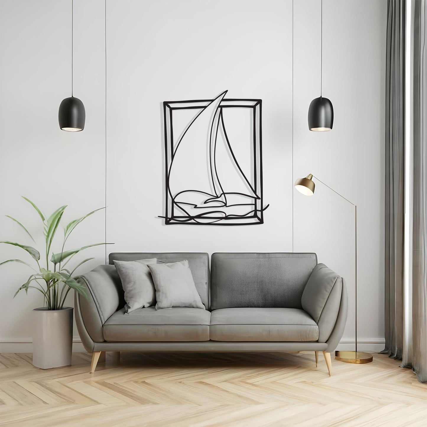 Framed Sailboat Metal Wall Art, Minimalist Yacht One Line Art, Nautical Coastal Decor Gift | Wallsignature