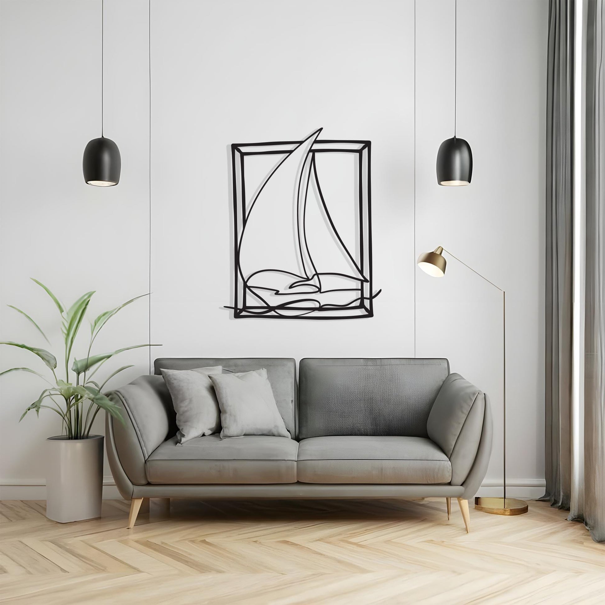 Framed Sailboat Metal Wall Art, Minimalist Yacht One Line Art, Nautical Coastal Decor Gift | Wallsignature