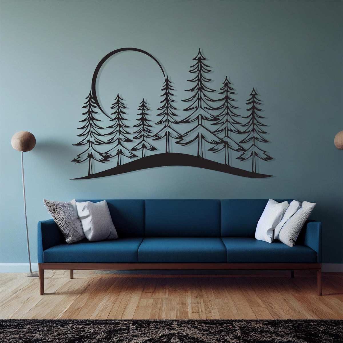 Pine Tree Forest Metal Wall Art hanging hardware and mounting detail