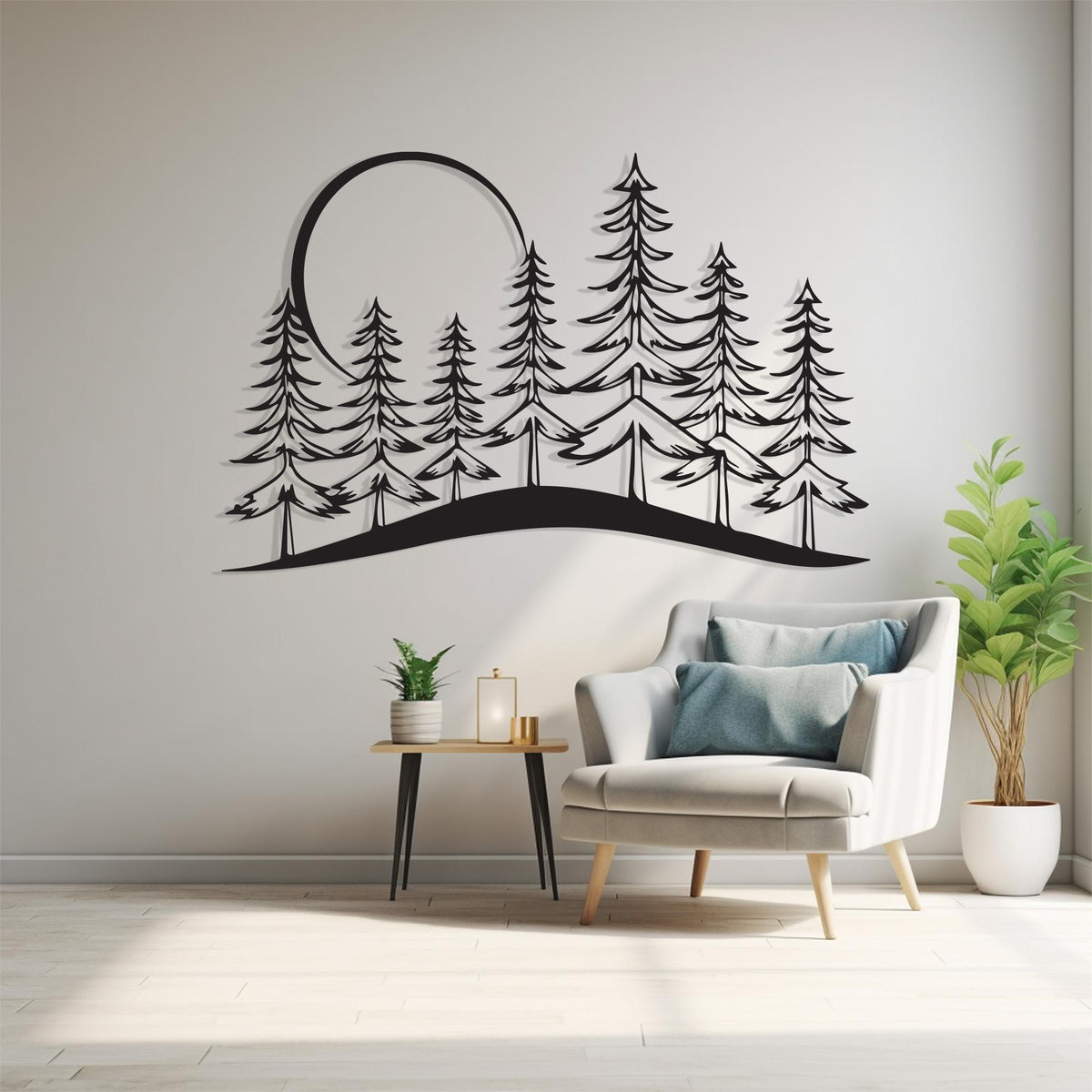 Pine Tree Forest Metal Wall Art bedroom interior styling