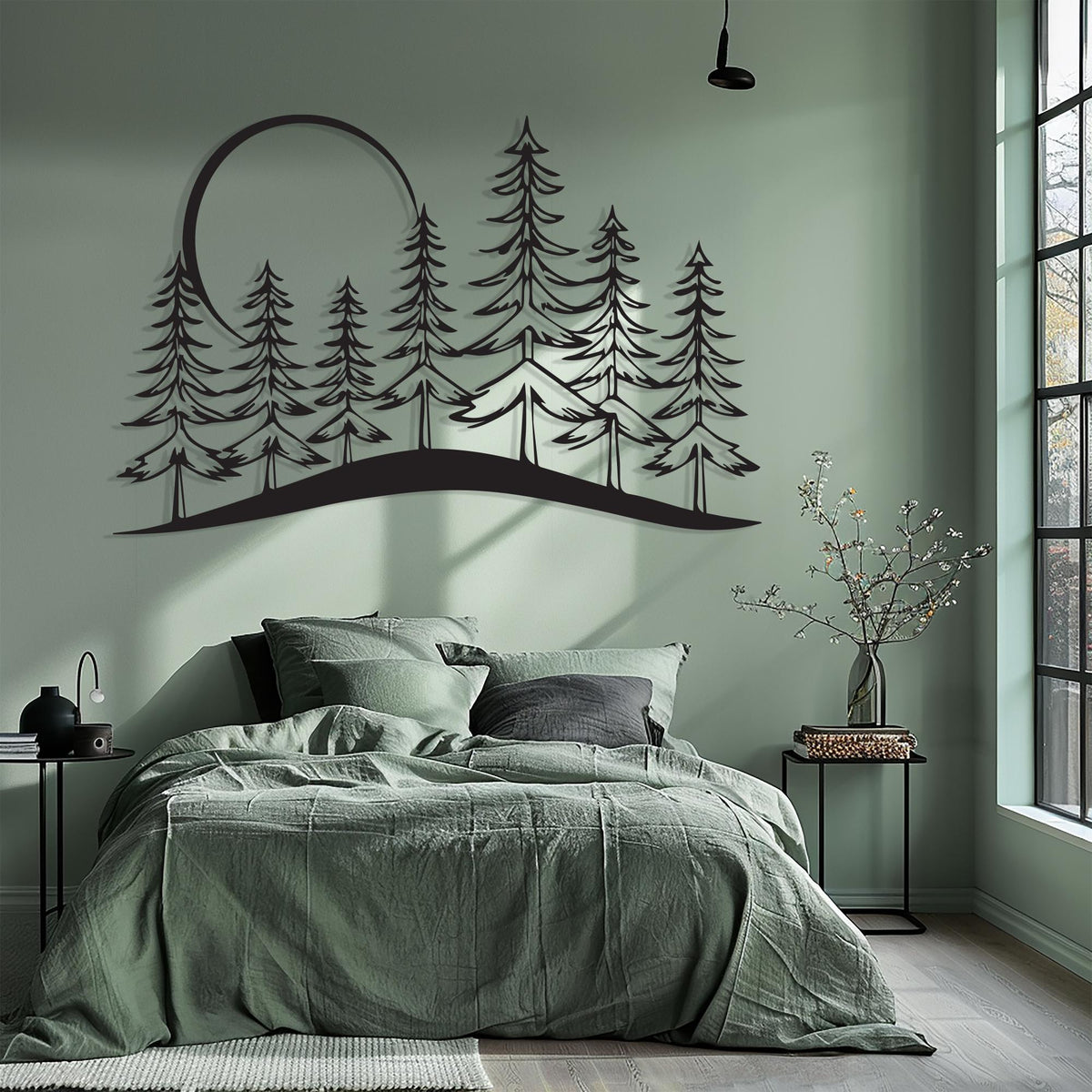 Pine Tree Forest Metal Wall Art in a modern hallway