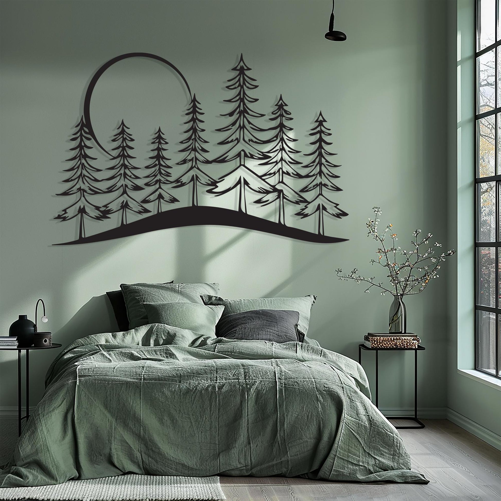 Pine Tree Forest Metal Wall Art in a modern hallway