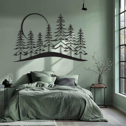 Pine Tree Forest Metal Wall Art in a modern hallway