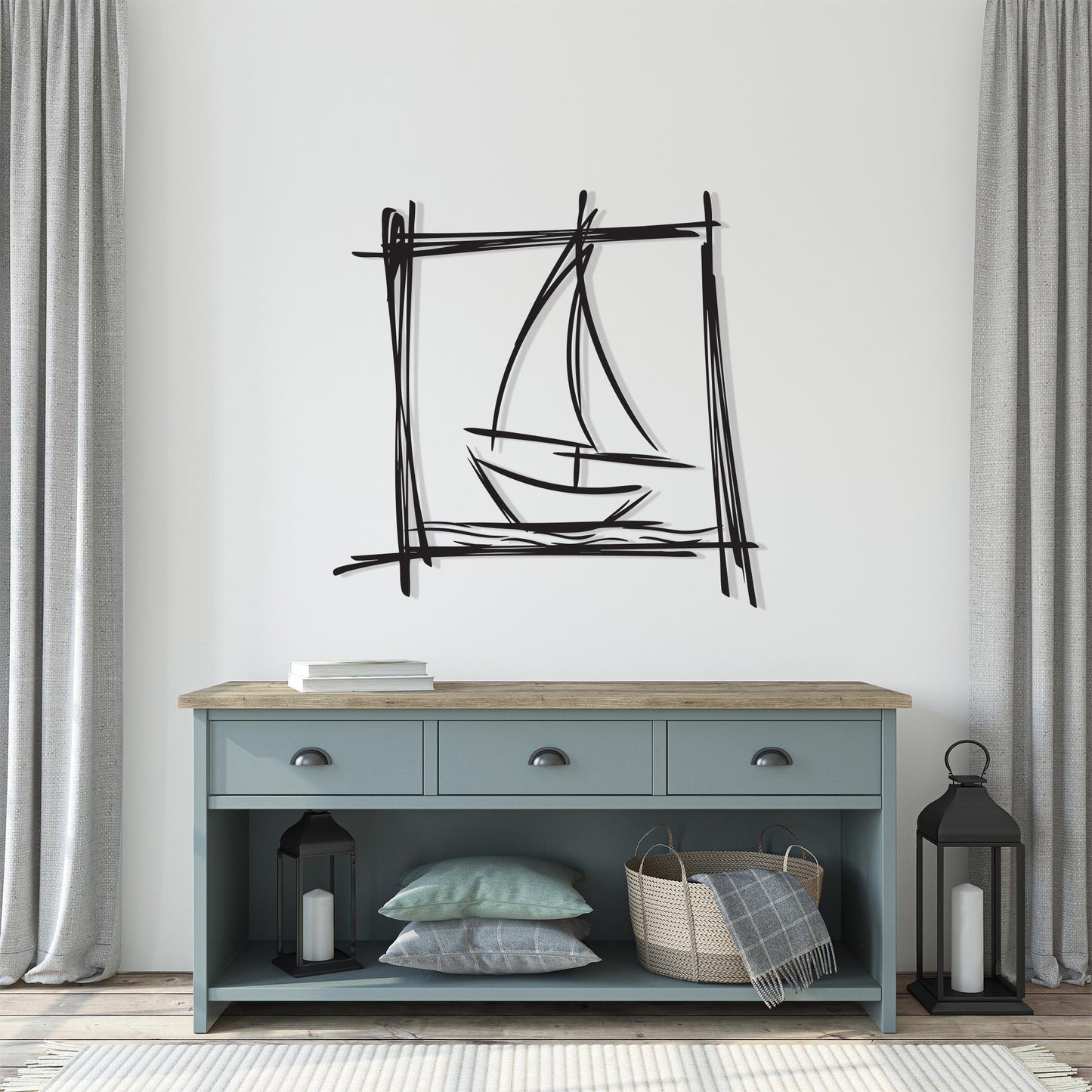 Minimalist Sailboat Metal Wall Art, Nautical Line Art Decor | Wallsignature