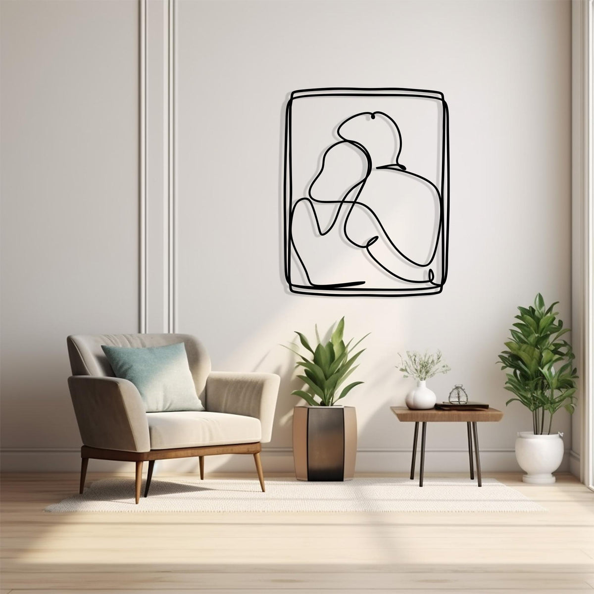Couple Metal Wall Art in a modern hallway