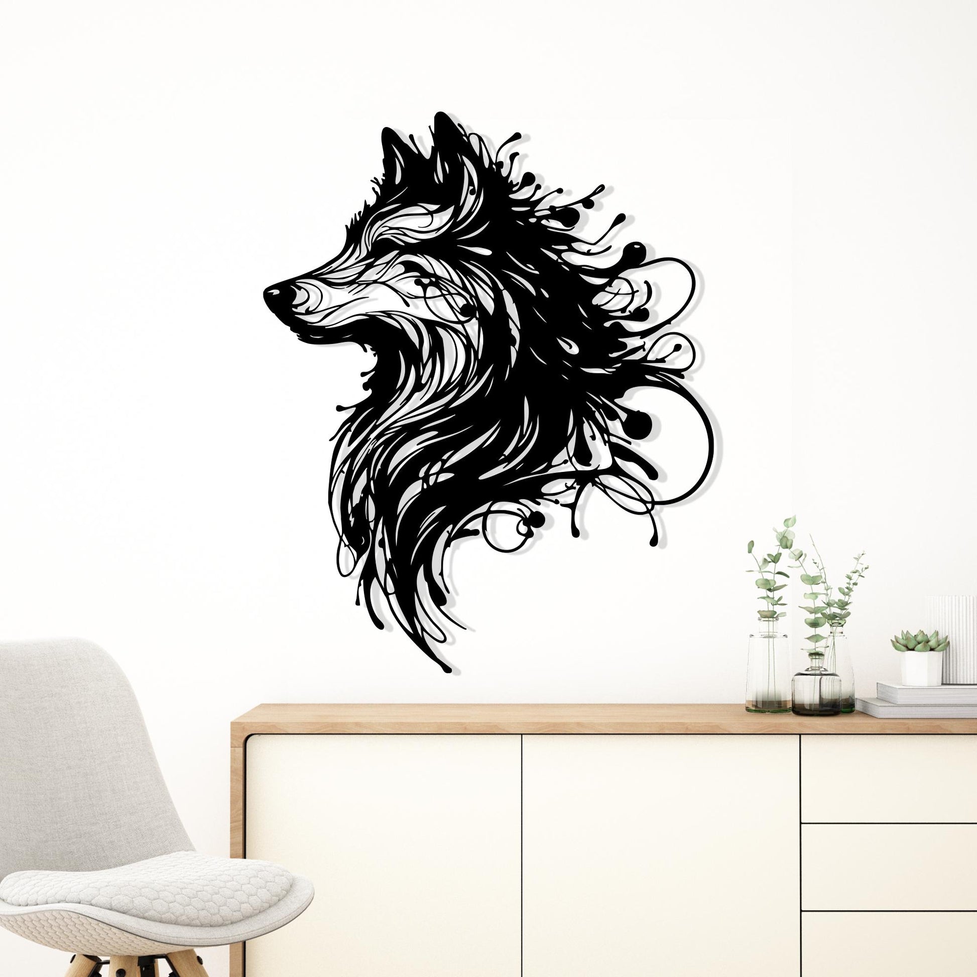 Abstract Wolf Metal Wall Art bedroom interior styling