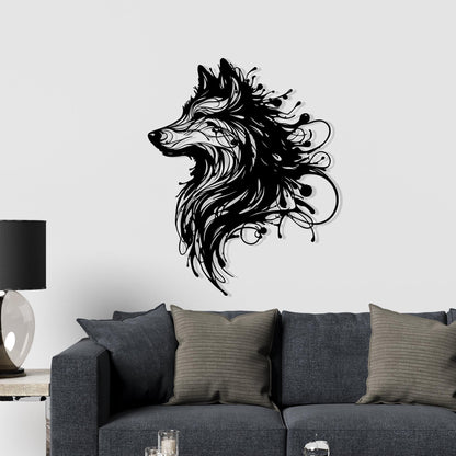 Abstract Wolf Metal Wall Art size guide with dimensions in cm and inches
