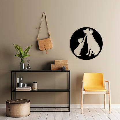 Cat and Dog Metal Wall Art styled above a sofa