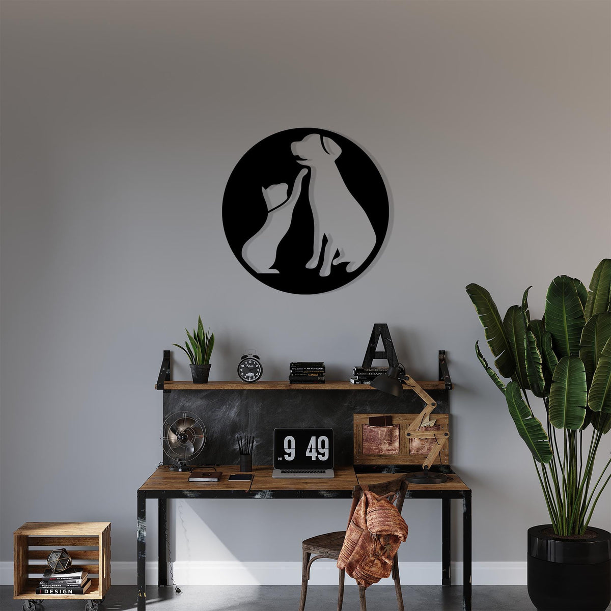 Cat and Dog Metal Wall Art hanging hardware and mounting detail