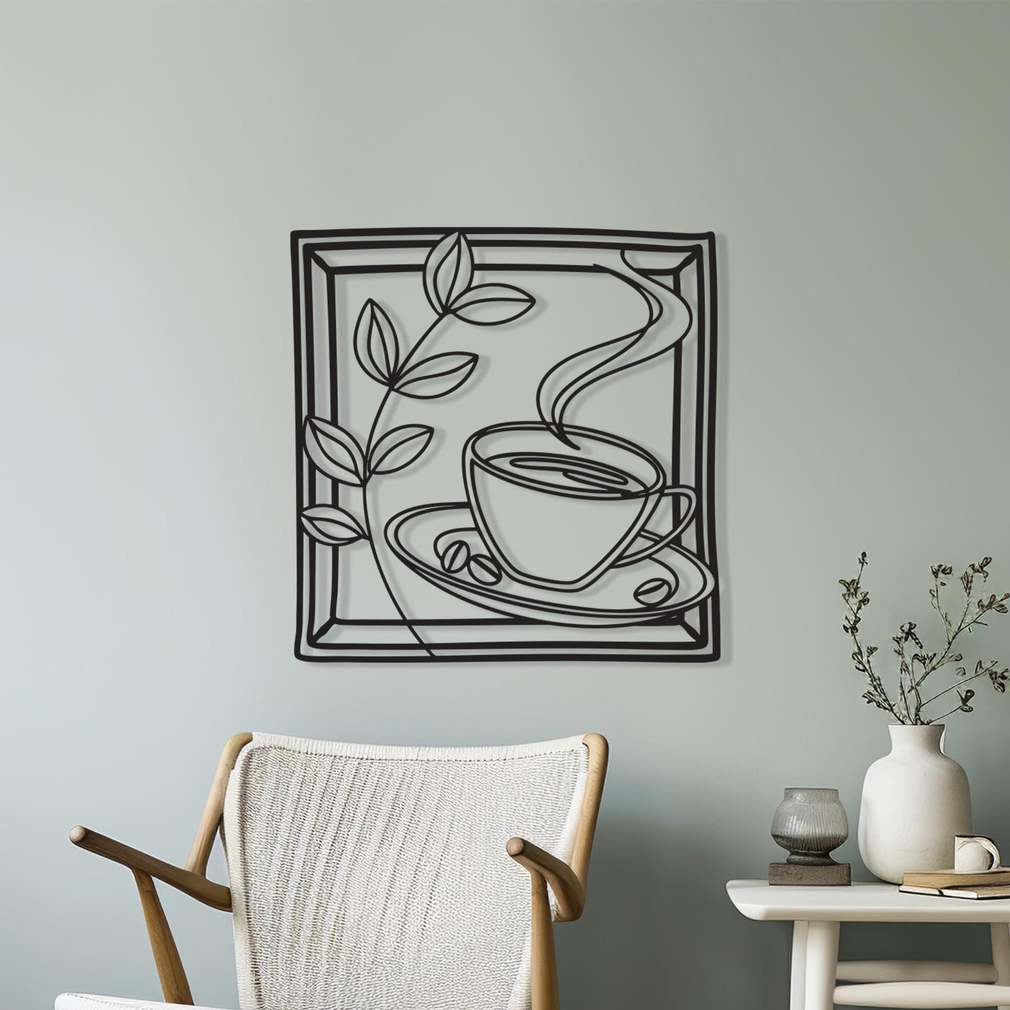 Coffee Cup Metal Wall Art, Modern Line Art, Kitchen Decor, Housewarming Gift | Wallsignature