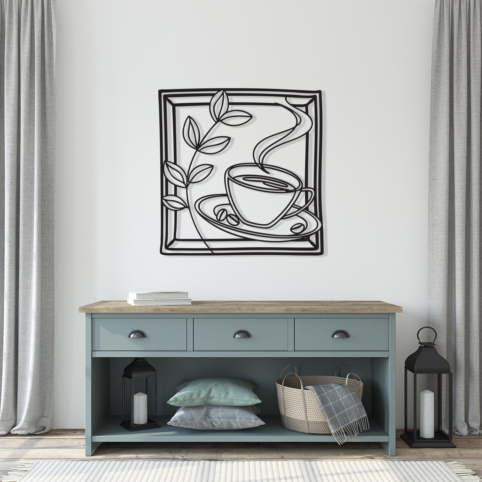 Coffee Cup Metal Wall Art, Modern Line Art, Kitchen Decor, Housewarming Gift | Wallsignature