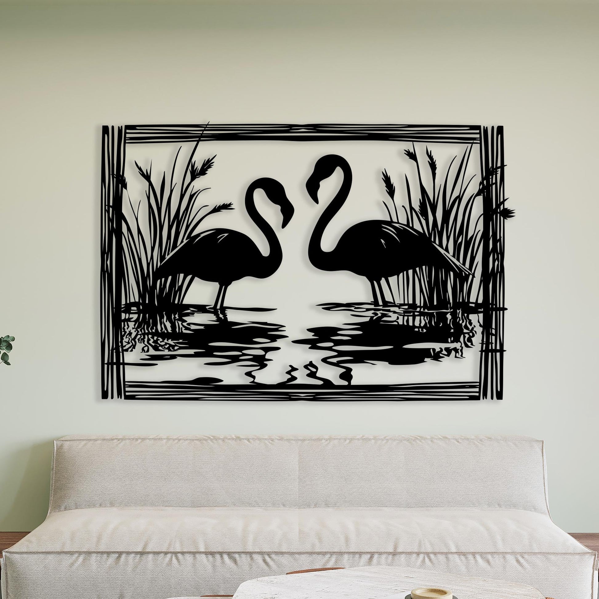 Flamingo Metal Wall Art, Romantic Black Steel Bird Silhouette | Wallsignature