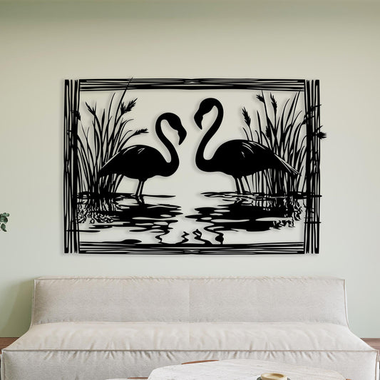 Flamingo Metal Wall Art, Romantic Black Steel Bird Silhouette | Wallsignature