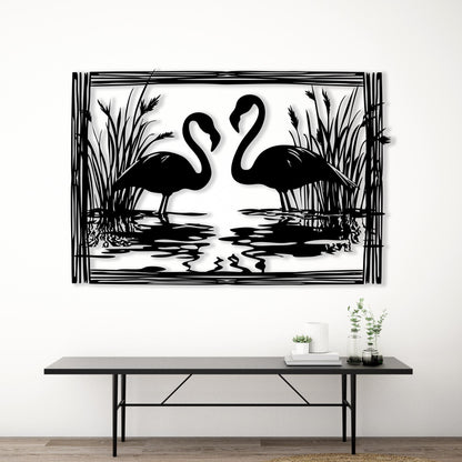 Flamingo Metal Wall Art in a modern hallway