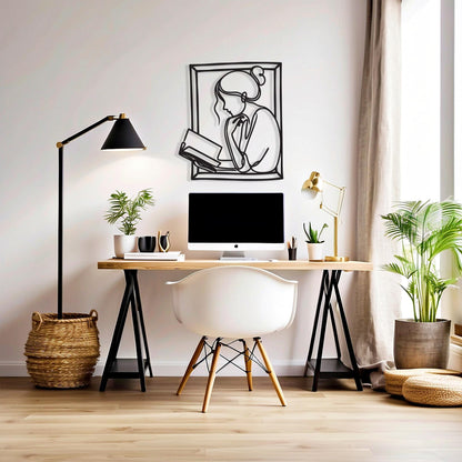 Woman Reading Metal Wall Art size guide with dimensions in cm and inches